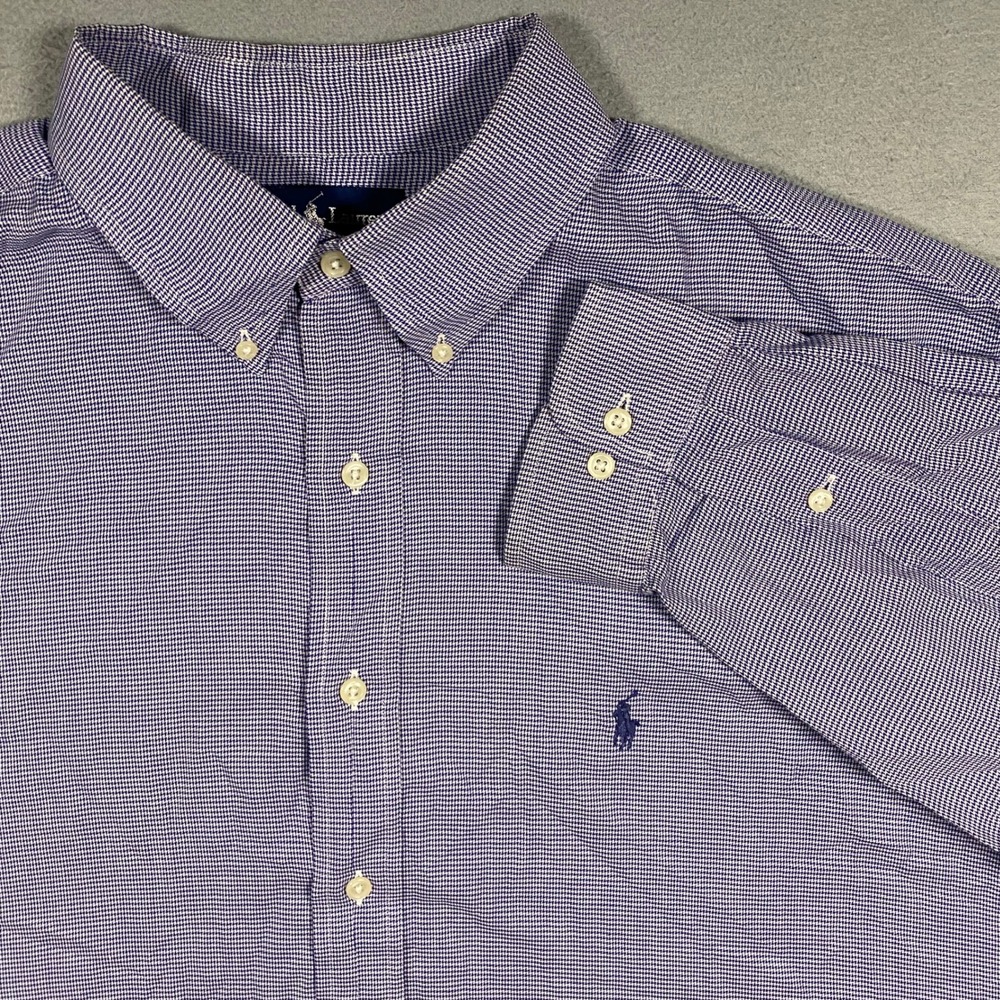 Ralph Lauren Yarmouth Button Down Mens 17.5 36/37 Purple Houndstooth Shirt